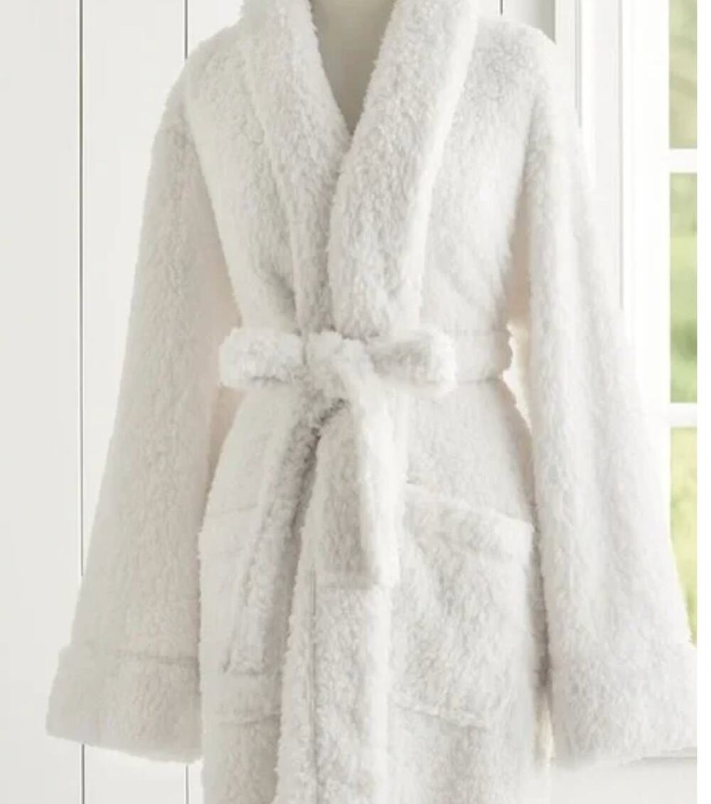 POTTERY BARN Teddy Bear Faux Fur Super Soft Fluffy Robe S White
